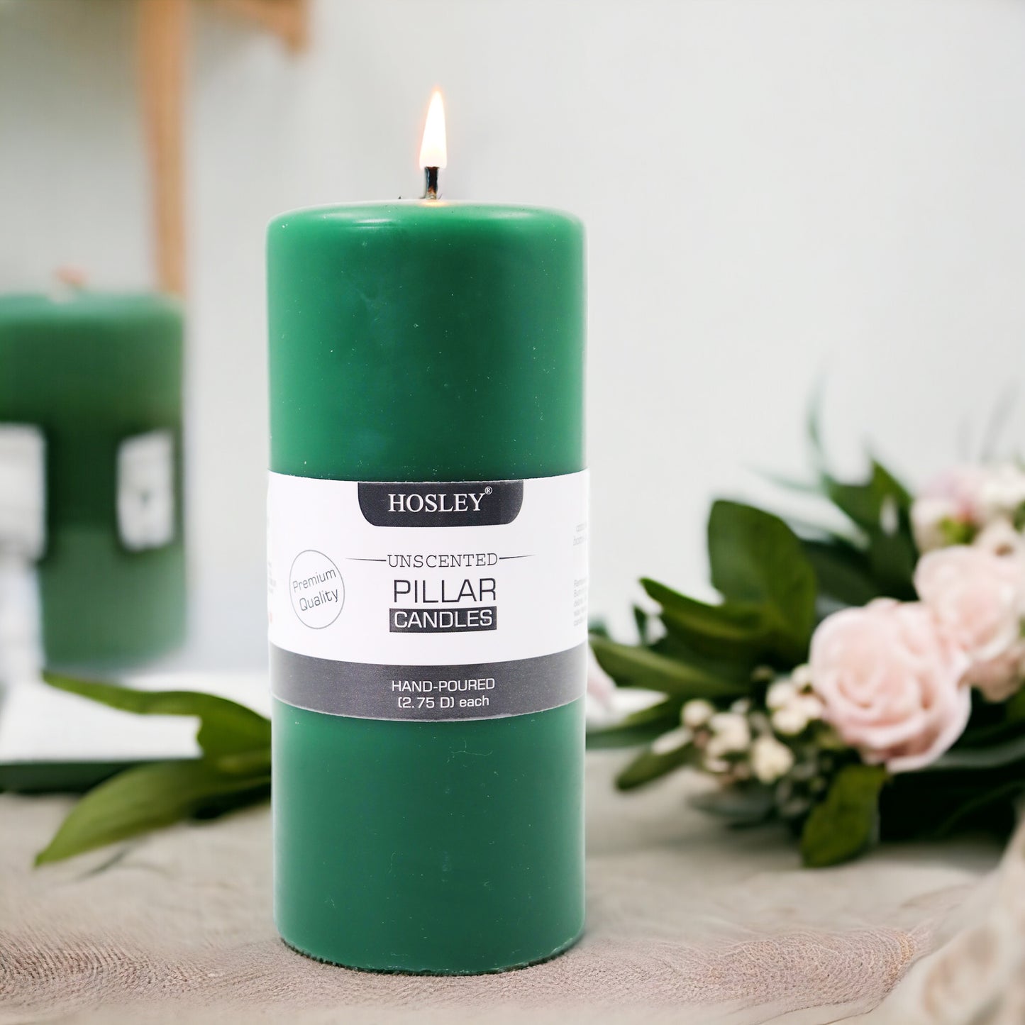 6 Inch Long Green Pillar Unscented Candle