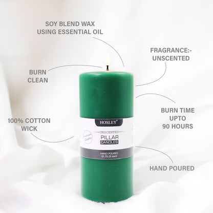 6 Inch Long Green Pillar Unscented Candle