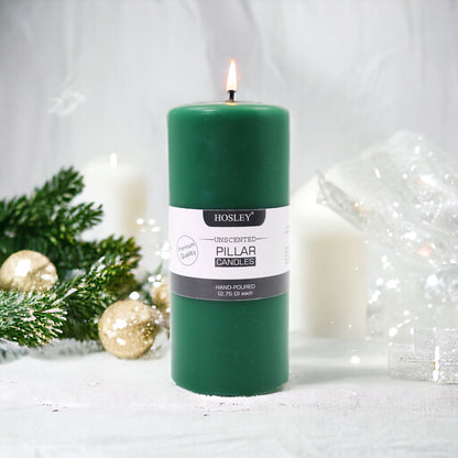 6 Inch Long Green Pillar Unscented Candle