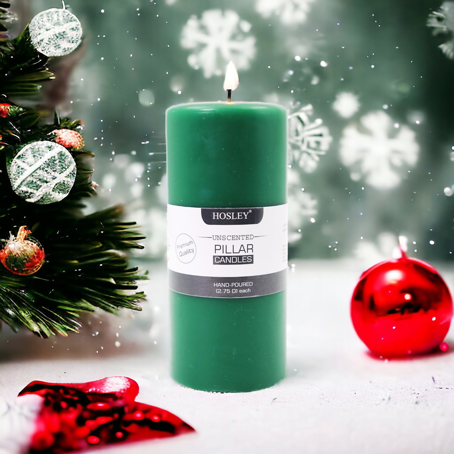 6 Inch Long Green Pillar Unscented Candle