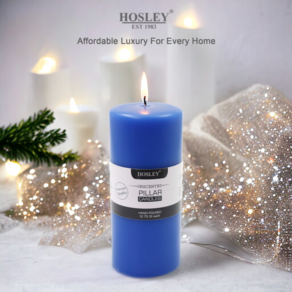 6 Inch Long Blue Pillar Unscented Candle