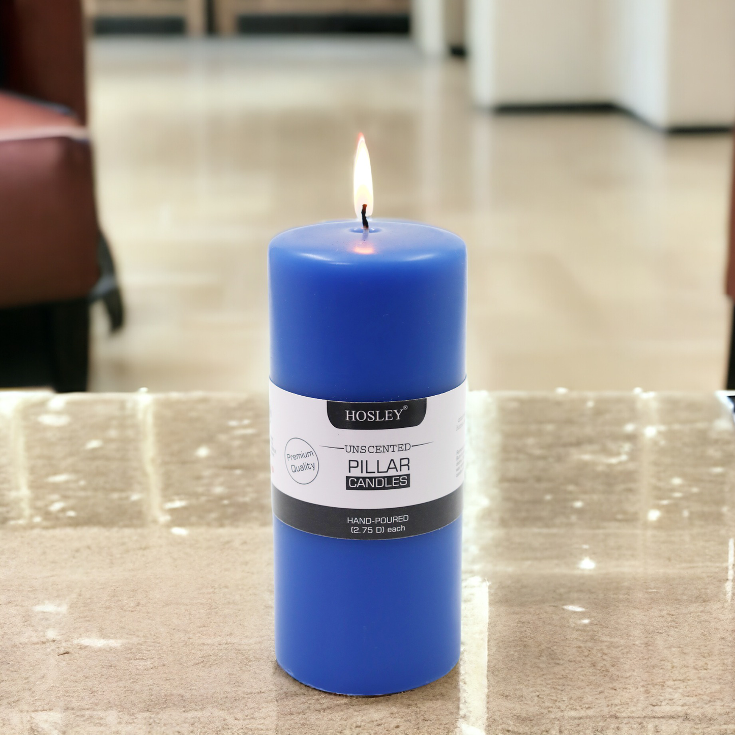 6 Inch Long Blue Pillar Unscented Candle