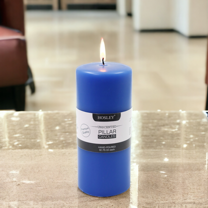 6 Inch Long Blue Pillar Unscented Candle