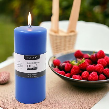 6 Inch Long Blue Pillar Unscented Candle