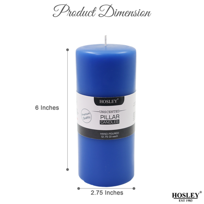 6 Inch Long Blue Pillar Unscented Candle