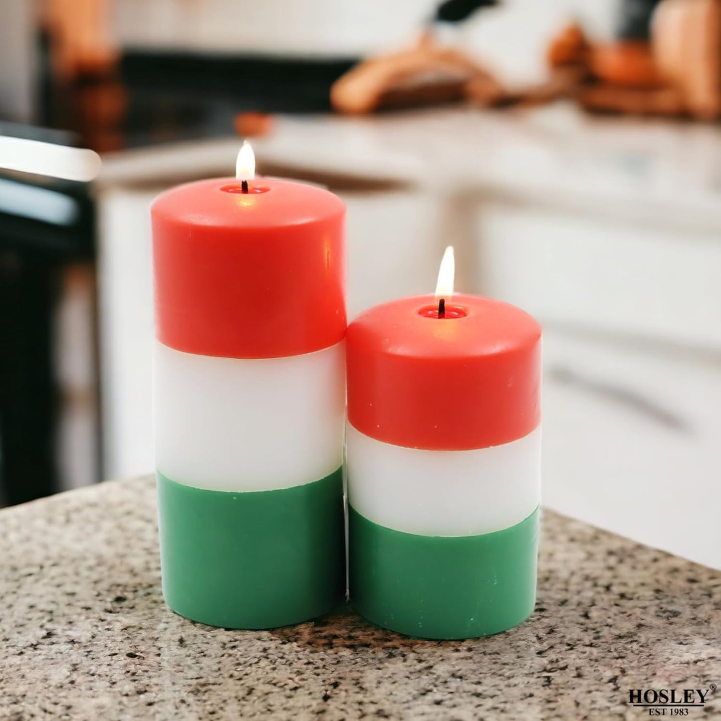 Hosley Tri-Color Unscented Pillar Candles (Pack of 2, 4 Inch & 6 Inch)