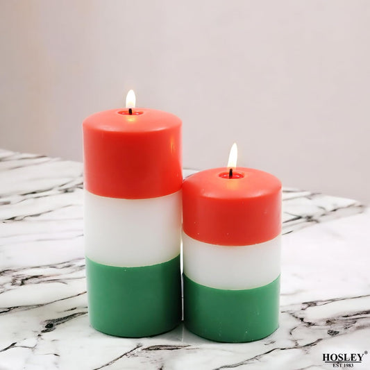 Hosley Tri-Color Unscented Pillar Candles (Pack of 2, 4 Inch & 6 Inch)