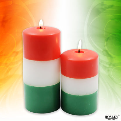 Hosley Tri-Color Unscented Pillar Candles (Pack of 2, 4 Inch & 6 Inch)