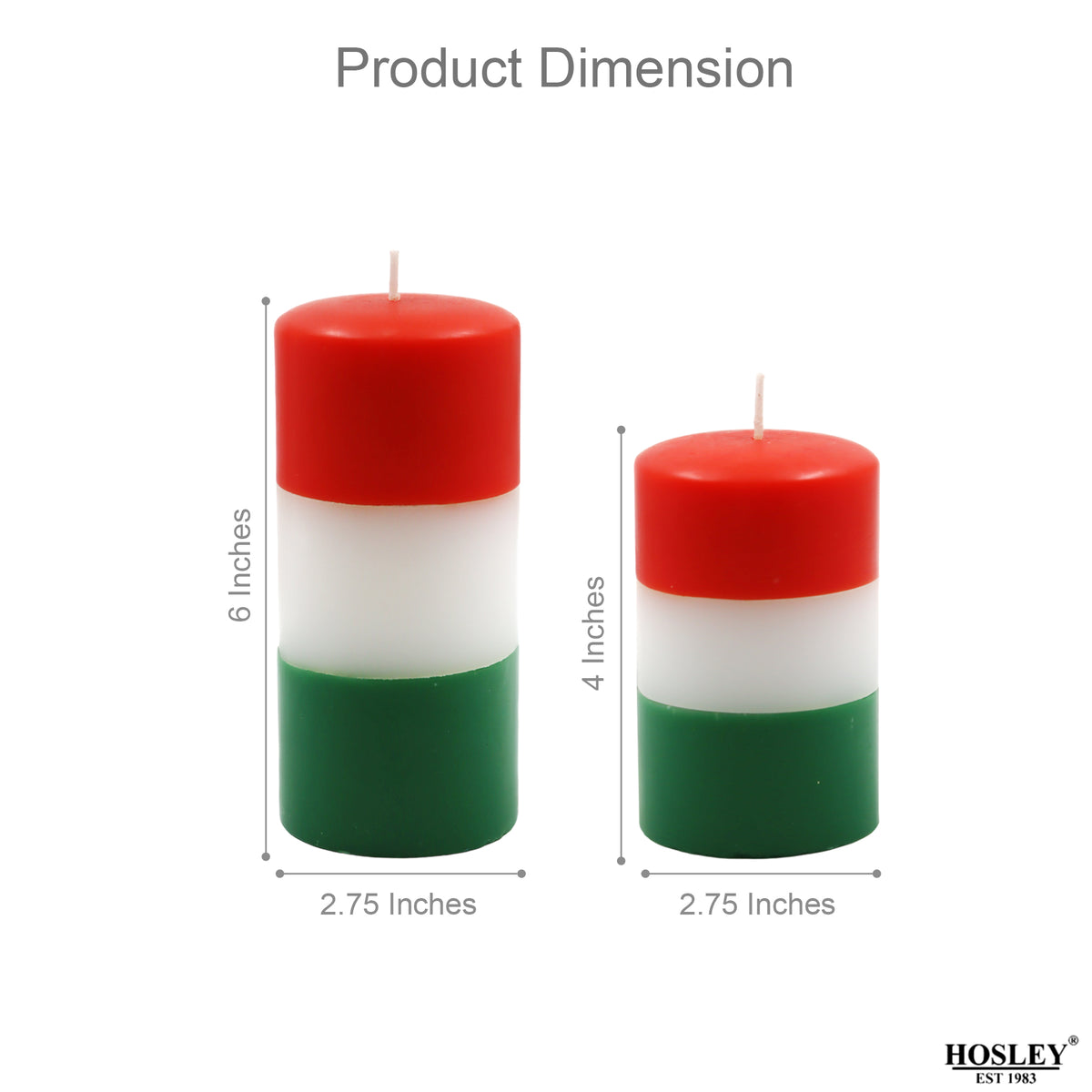 Hosley Tri-Color Unscented Pillar Candles (Pack of 2, 4 Inch & 6 Inch)