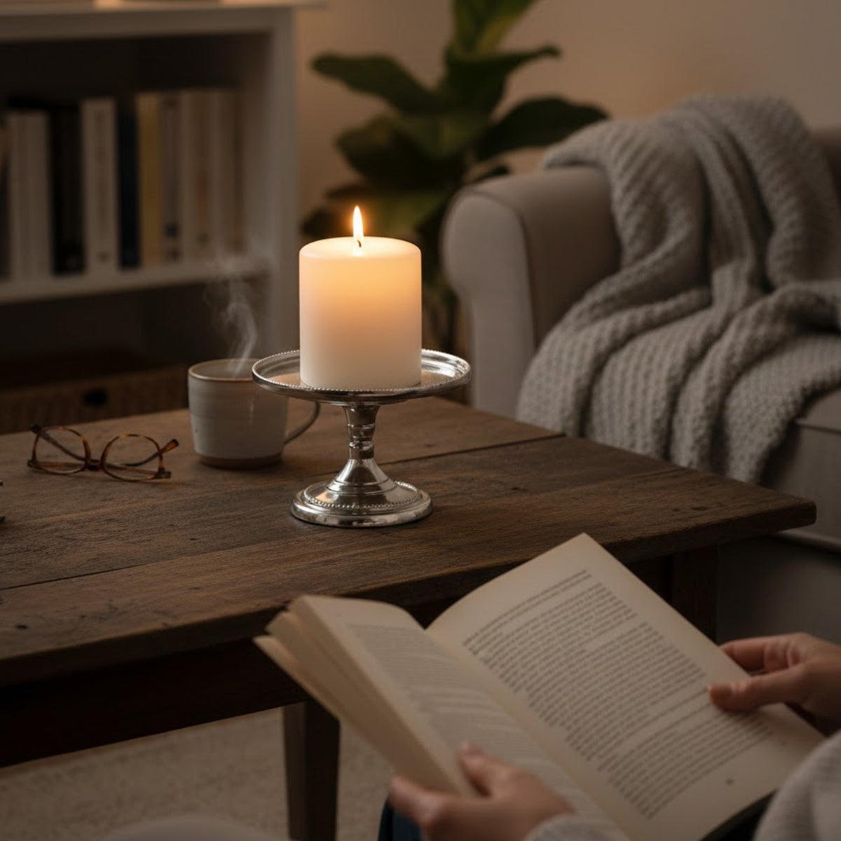 Hosley Metal Pillar Candle Holders with 3inch White Pillar Candle, Candle Stands Home Decoration ideal Gift for Weddings Bridal Party Spa Reiki Meditation Votive LED Pillar Candle Gardens Pack of 2