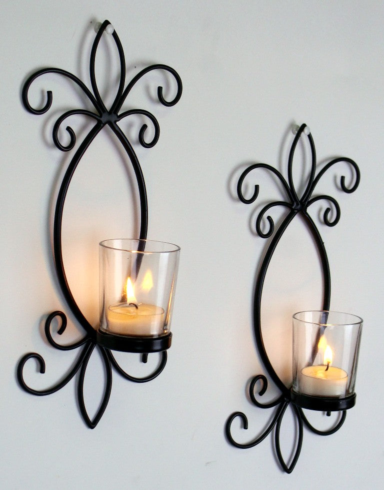 Hosley Wall Sconce With 2 Transparence Glass Cup Holder and Bonus Tea Light Candles ( Set Of 2 )
