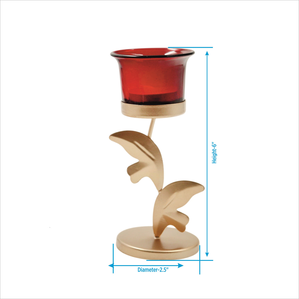 HOSLEY Decorative Metal Tealight Candle Holder with Red Glass Cups, Pack of 1