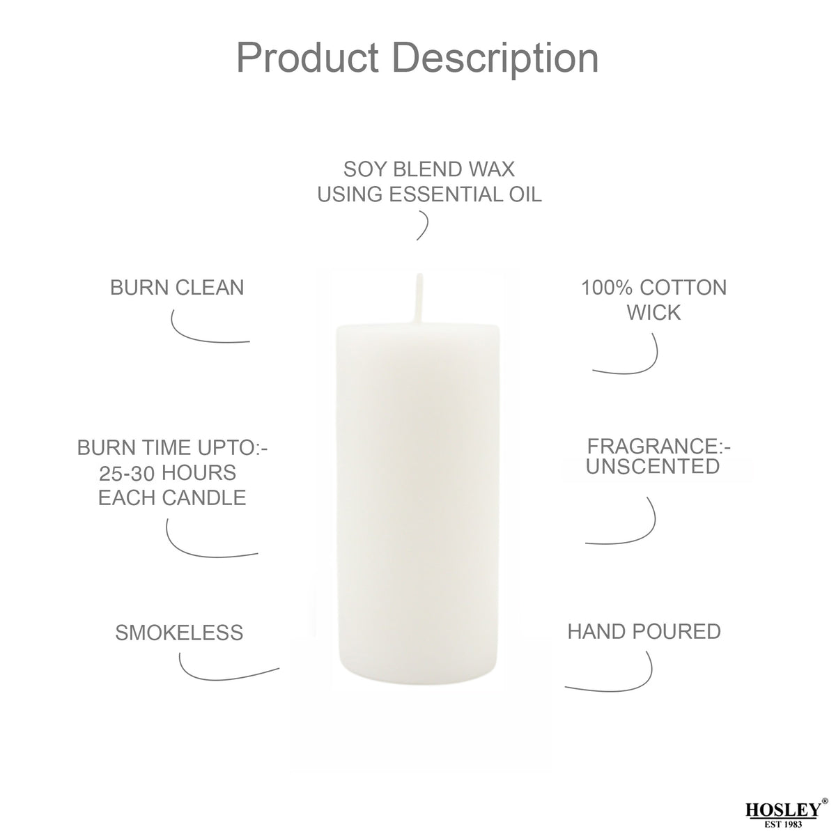 Hosley Set of 2 Pillar Candles White, Unscented, Long-Lasting Burn