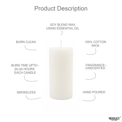 Hosley Set of 2 Pillar Candles White, Unscented, Long-Lasting Burn