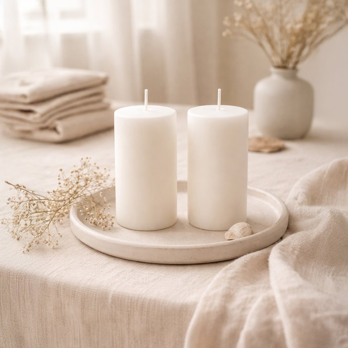 Hosley Set of 2 Pillar Candles White, Unscented, Long-Lasting Burn
