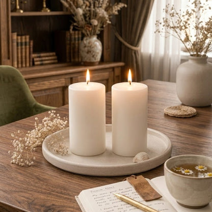 Hosley Set of 2 Pillar Candles White, Unscented, Long-Lasting Burn