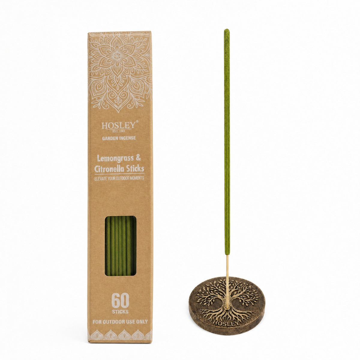 Hosley Citronella & Lemongrass Garden Incense Sticks with Wooden Holder, 60 PCs