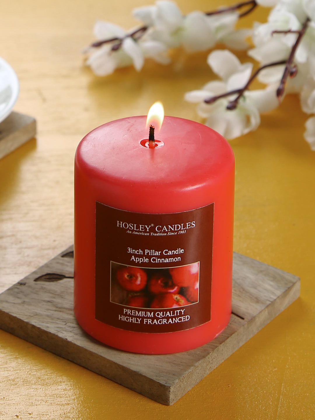 Hosley® Apple Cinnamon Highly Fragranced 3inch Pillar Candle