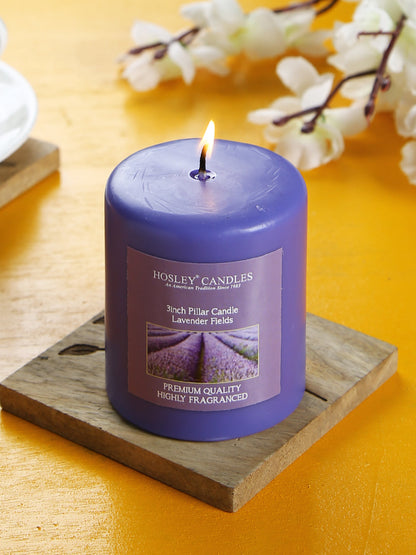 Hosley® Lavender Fields Highly Fragranced 3inch Pillar Candle