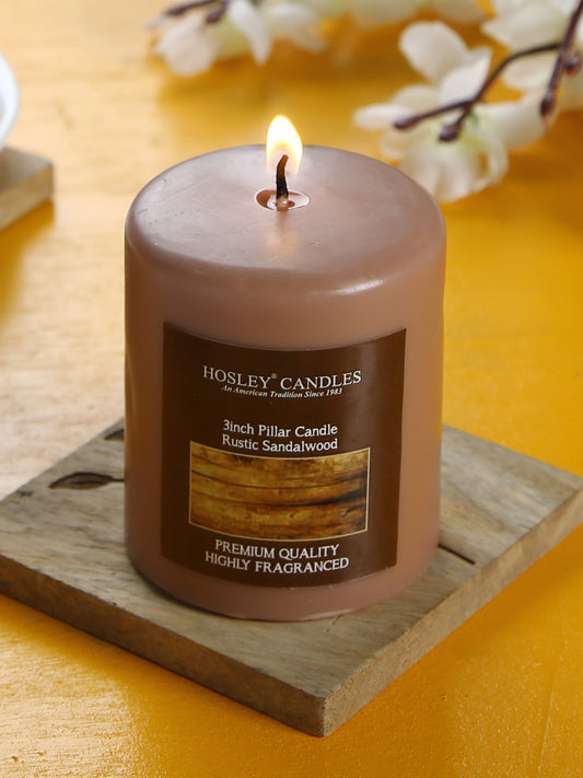 Hosley® Rustic Sandalwood Highly Fragranced 3inch Pillar Candle