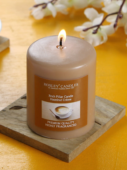 Hosley® Hazelnut Creme Highly Fragranced 3inch Pillar Candle