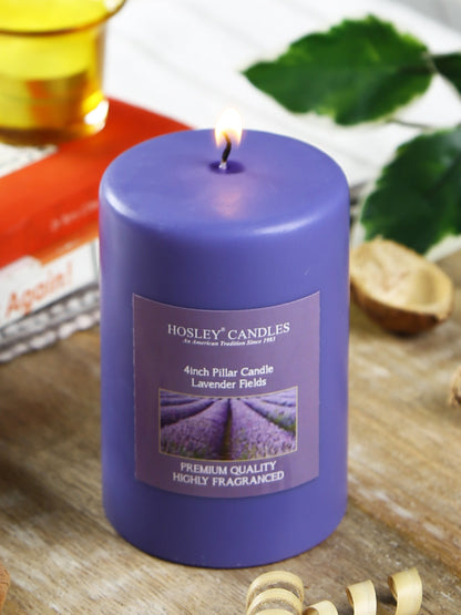 Hosley® Lavender Fields Highly Fragranced 4inch Pillar Candle