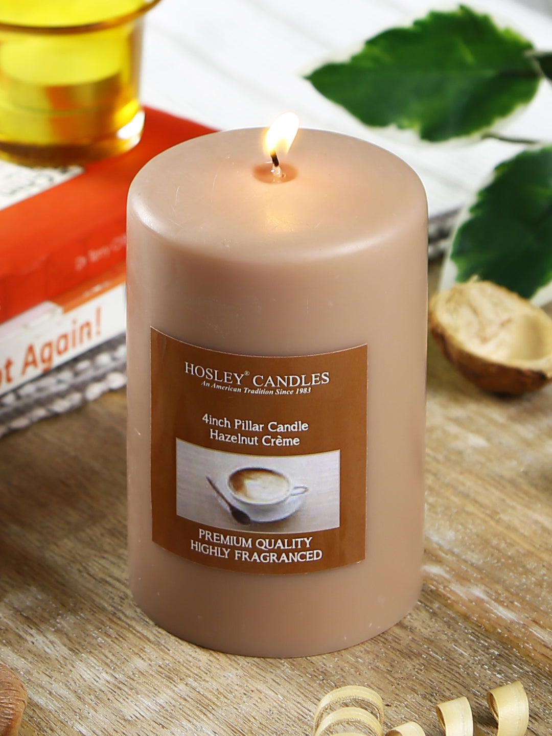 Hosley® Hazelnut Creme Highly Fragranced 4inch Pillar Candle