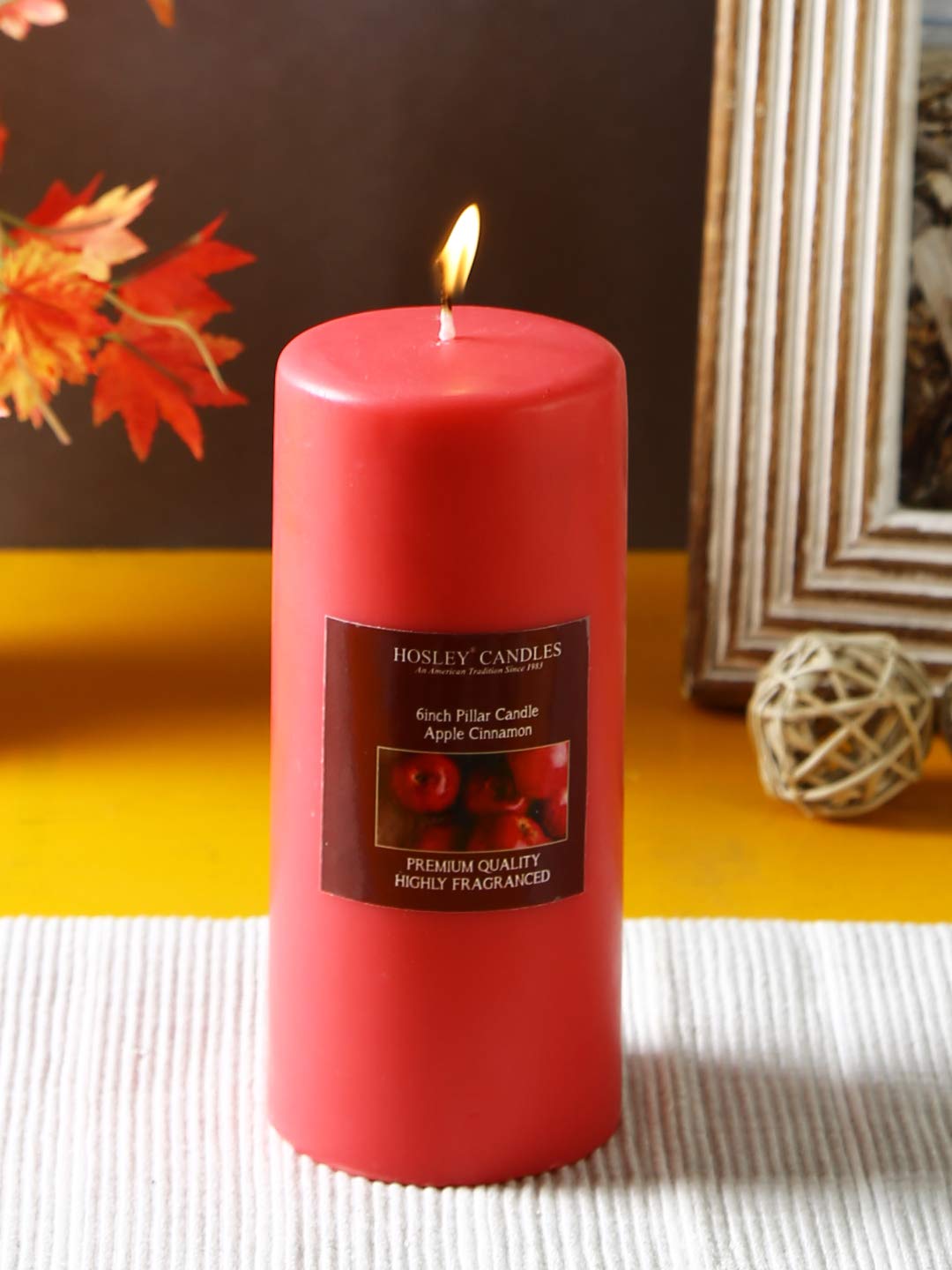 Hosley® Apple Cinnamon Highly Fragranced 6inch Pillar Candle
