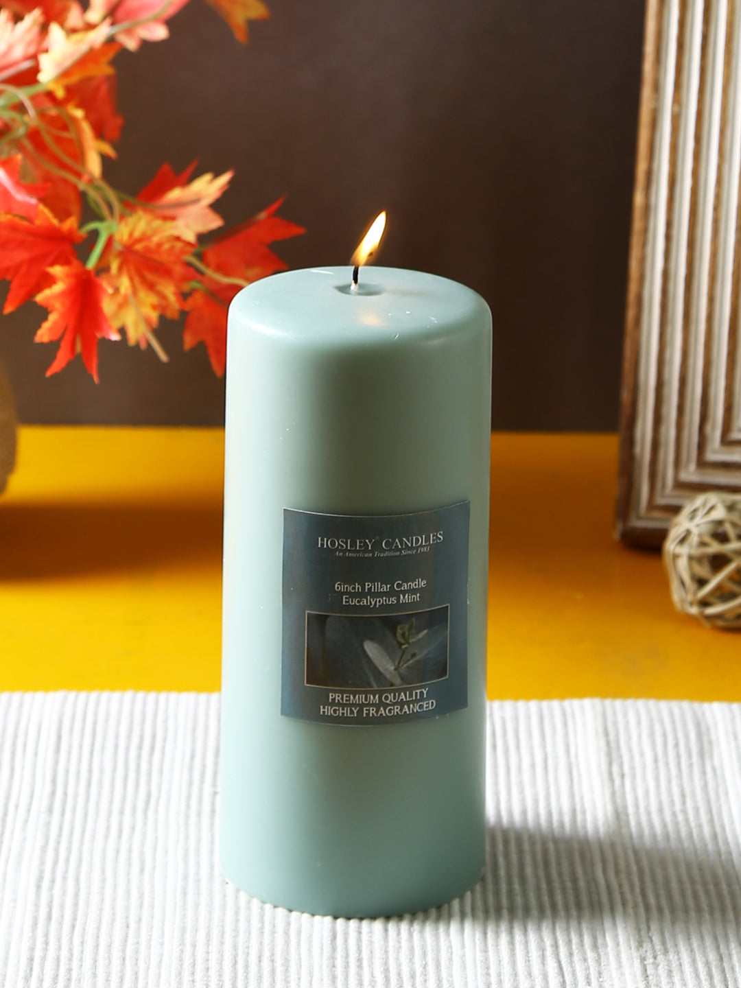 Hosley® Eucalyptus Mint Highly Fragranced 6inch Pillar Candle