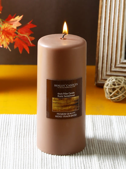 Hosley® Rustic Sandalwood Highly Fragranced 6inch Pillar Candle