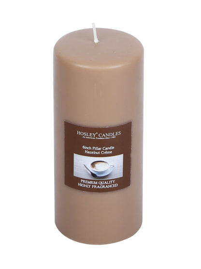 Hosley® Hazelnut Creme Highly Fragranced 6inch Pillar Candle