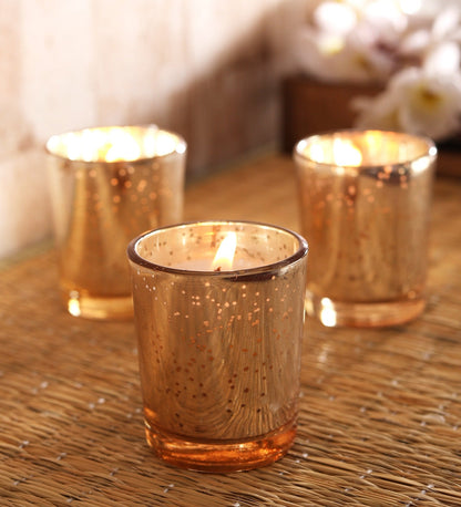 Hosley Set 3 Fragrance Metallic Gold Glass Candle for Decoration