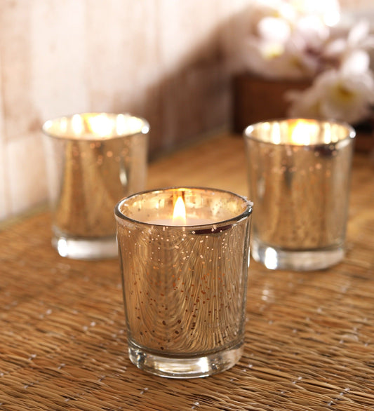 Hosley Set 3 Fragrance Metallic Silver Glass Candle for Decoration