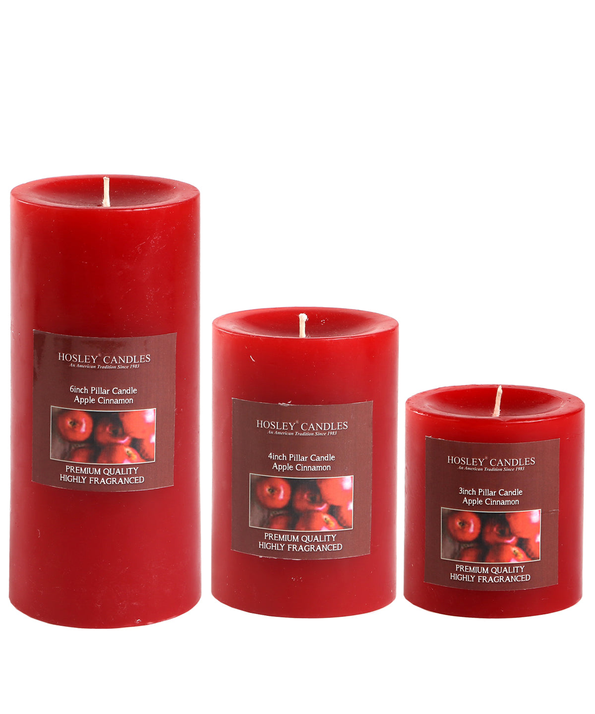 Hosley Set 3 Decorative Apple Cinnamon Highly fragranced Pillar Candle