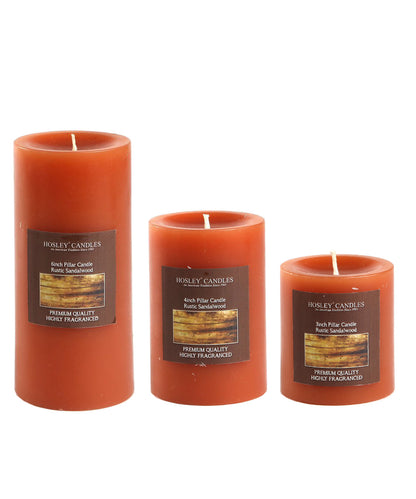 Hosley Set 3 Decorative Rustic Sandalwood Highly fragranced Pillar Candle