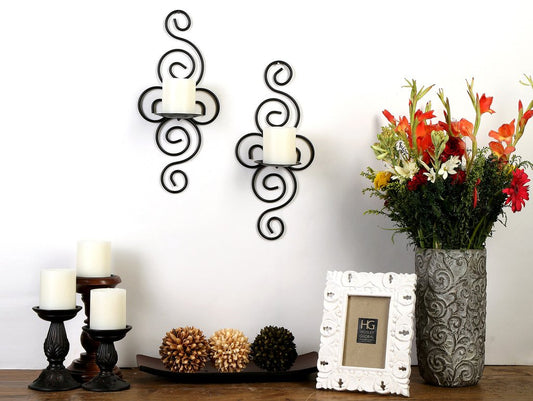 Hosley Set of 2 Decorative Wall Sconce/Candle Holder with Free Candles  (Black Matte)