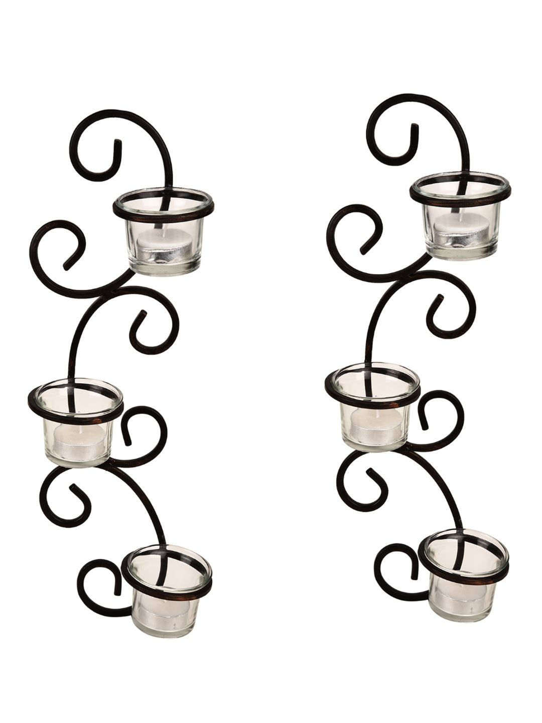 Hosley Set of 2 Antique Bronze Decorative Wall Sconce with Clear Glass and Free Tealights