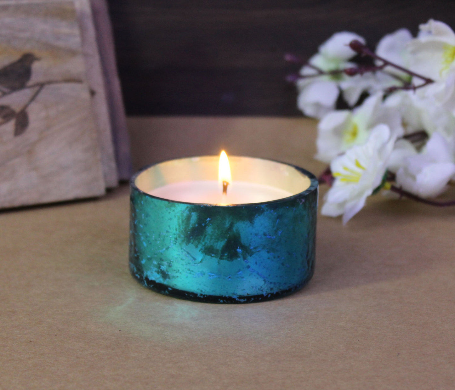 Hosley Sweet Pea Jasmine Fragrance Mercury Sky Blue Round  Glass Candle for Home Decoration/ Gifting/ Party