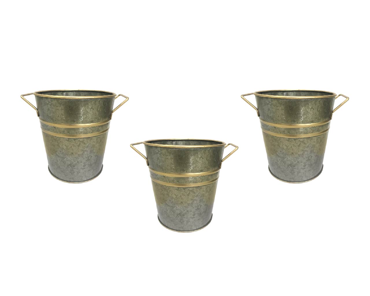 Hosley 5Inch Pack of 3 Galvanized Planters / Bucket Metal Planters Pot for Indoor Plants / Out Door Plants Ideal Gift for Weddings, Special Events, Parties