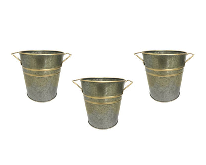 Hosley 5Inch Pack of 3 Galvanized Planters / Bucket Metal Planters Pot for Indoor Plants / Out Door Plants Ideal Gift for Weddings, Special Events, Parties