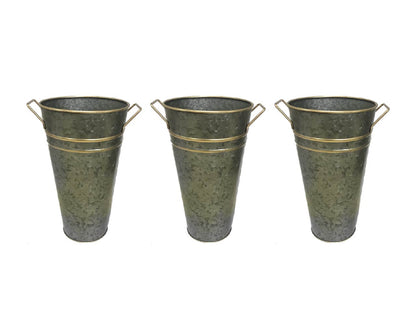 Hosley 9Inch Pack of 3 Metal Planters / Bucket Metal Planters Pot for Indoor Plants / Out Door Plants Ideal Gift for Weddings, Special Events, Parties
