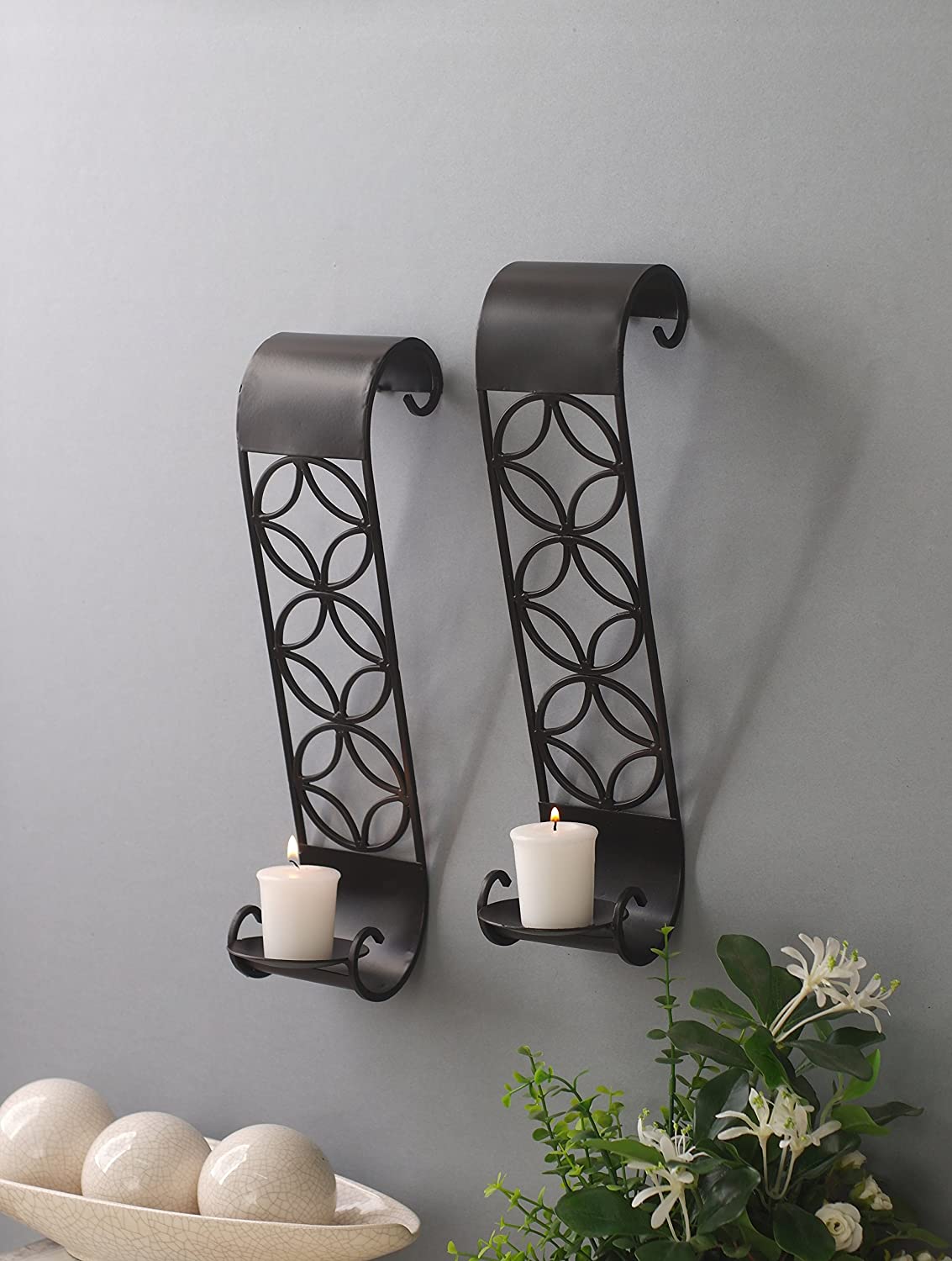 Hosley Set of 2 Wall Hanging Pillar Candle Holder With Pillar Candles ...