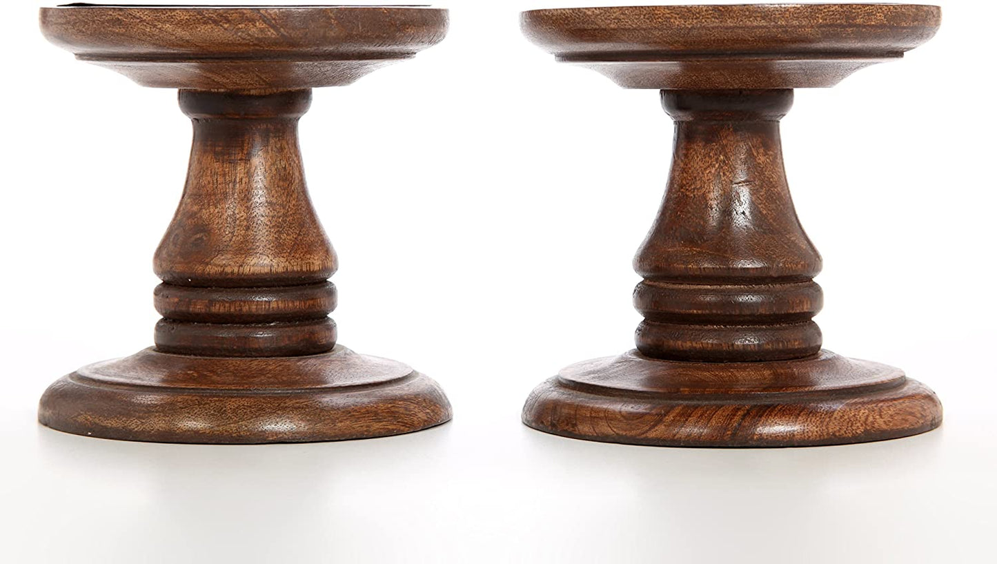 Hosley Set of 2 Wood Pillar Candle Holders 5 Inch High with Free 2 Pcs Pillar Candle Ideal Gift for Weddings Bridal Party Spa Reiki Meditation Votive LED Pillar Candle Gardens