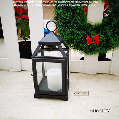 Hosley Clear Glass and Iron Classic Style Lantern Candle Holder 12 Inch High With Pillar Candle for Home Decoration Ideal Gift for Weddings Festivities Parties Outdoor Activities