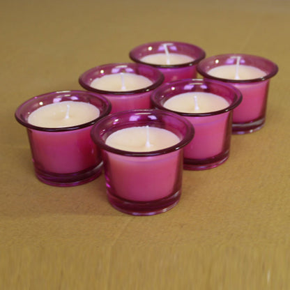 Hosley Highly Fragranced Rose Filled Votive Glass Candles / Candle Holder for Decoration Candles, Pack of 6, Pink