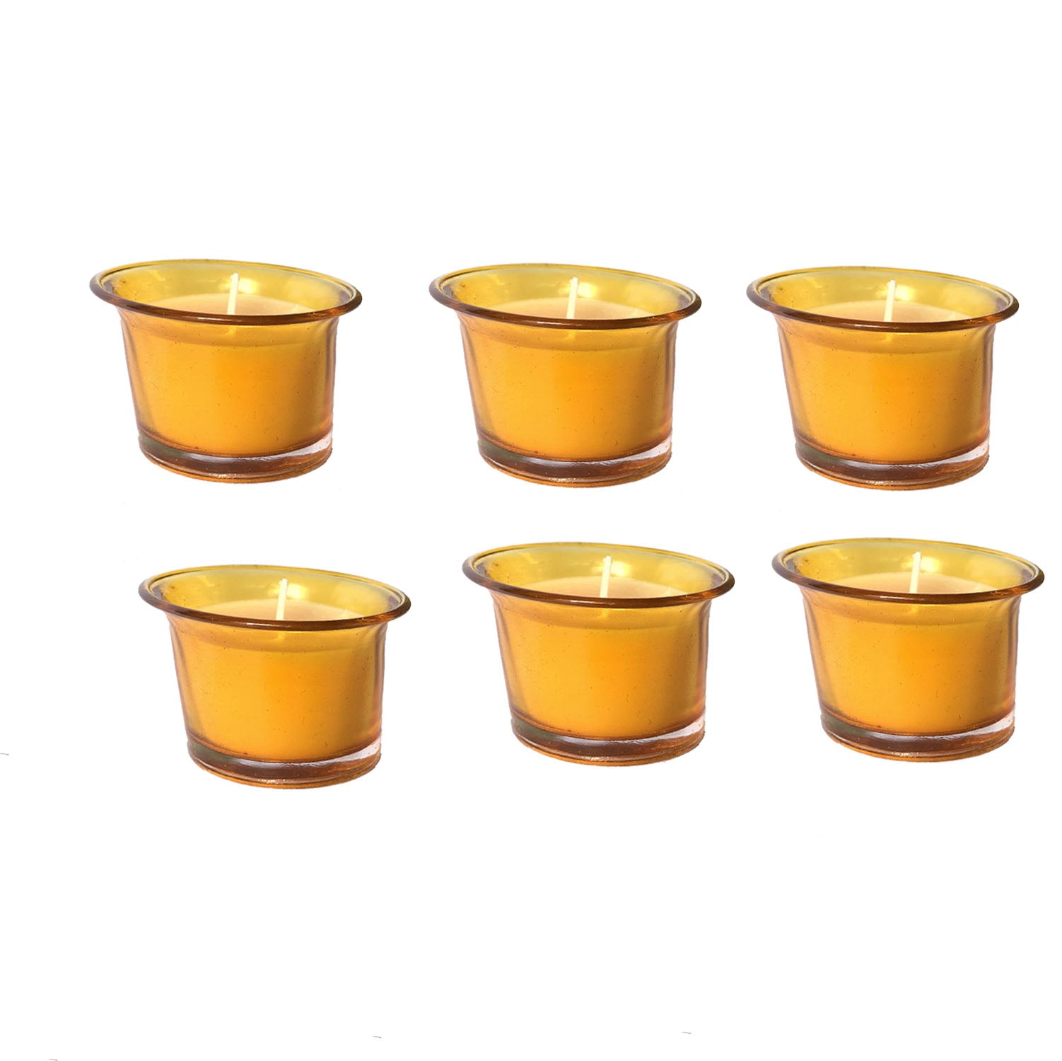 Hosley Highly Fragranced Sweet Pea Jasmine Filled Votive Glass Candles / Candle Holder for Decoration Candles, Pack of 6, Yellow