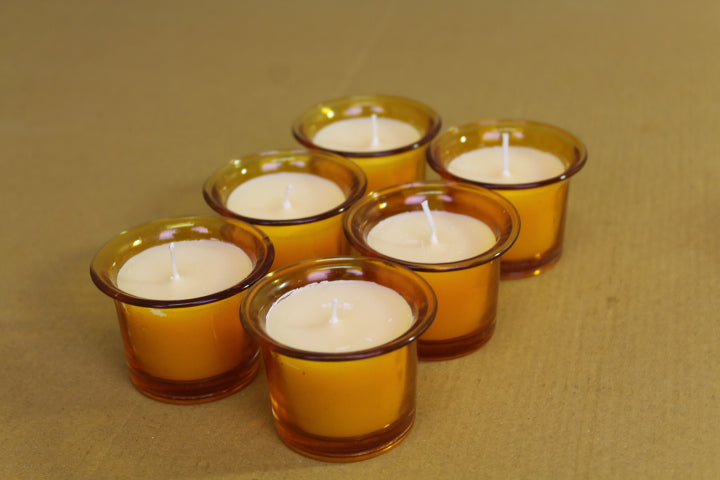 Hosley Highly Fragranced Sweet Pea Jasmine Filled Votive Glass Candles / Candle Holder for Decoration Candles, Pack of 6, Yellow