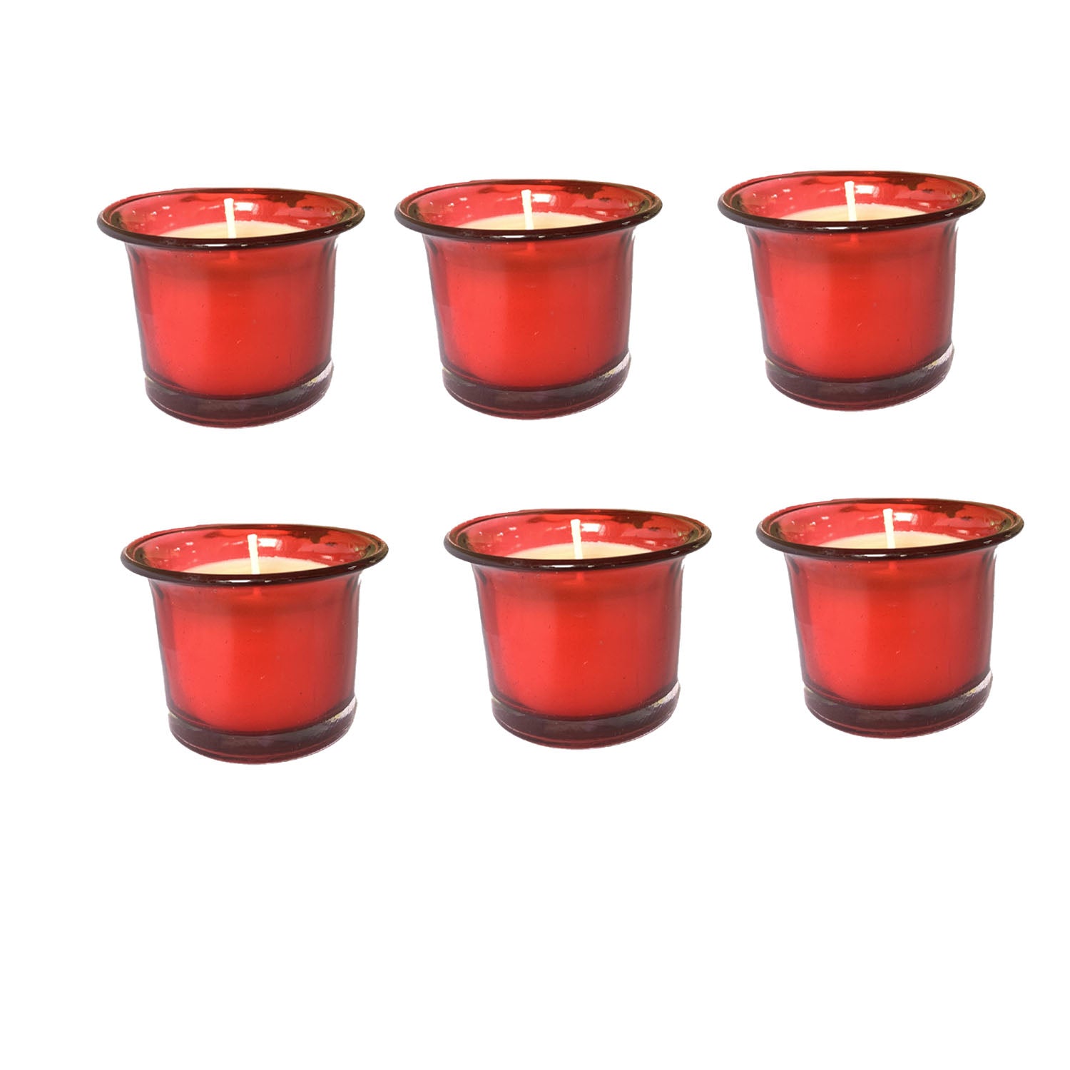 Hosley Highly Fragranced Apple Cinamon Filled Scented Votive Glass Candles / Candle Holder for Decoration Candles, Pack of 6, Red