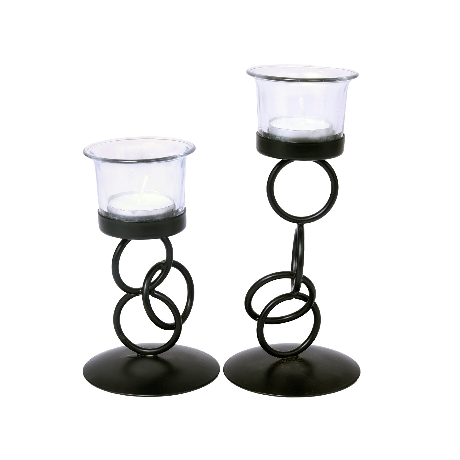 Hosley Tealight Candle Holders for Home Decoration, with 2 Glass |Best for  Home Decoration, Diwali Decoration Items,  Dining Table, Black, Pack of 2