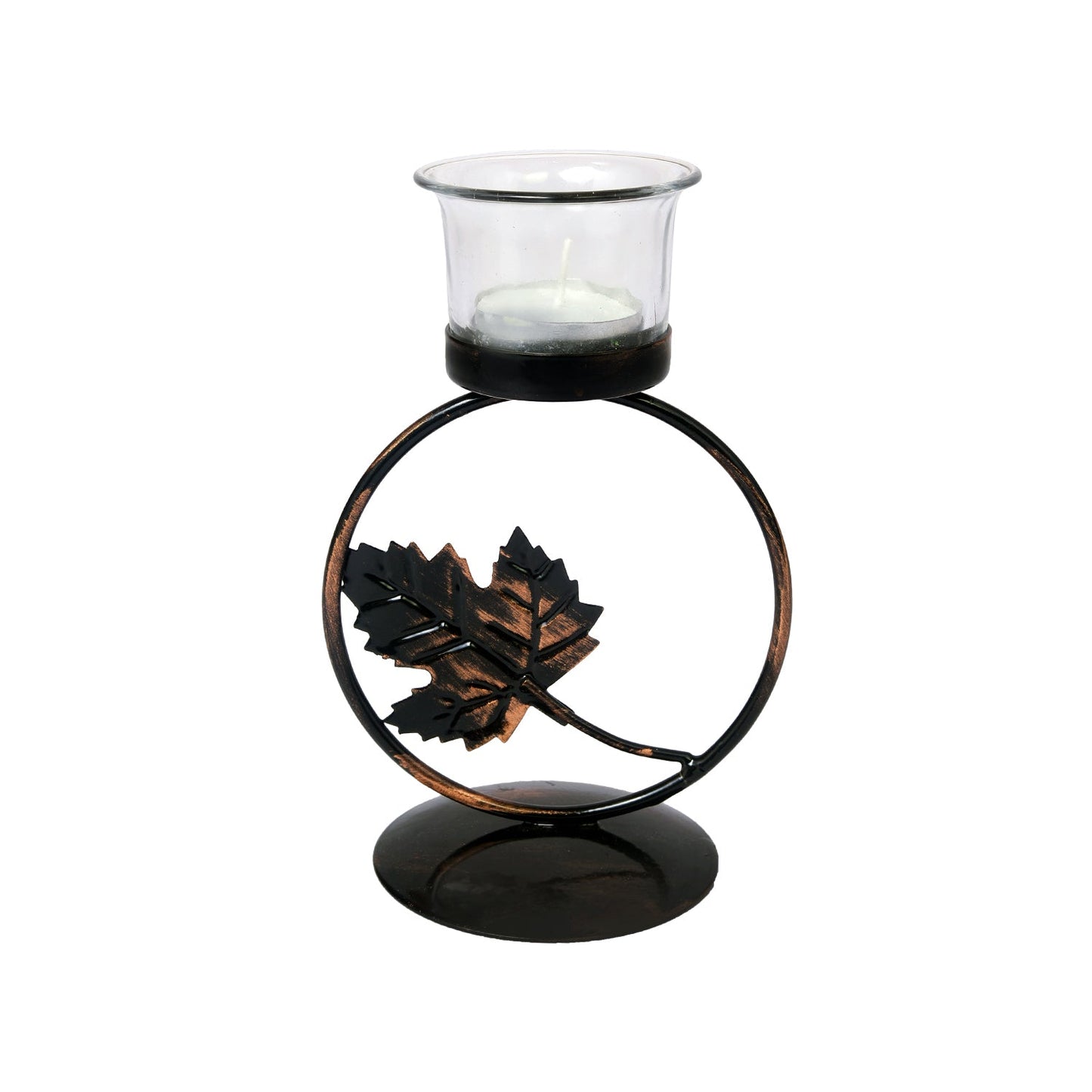 Hosley Metal Black and copper Tealight Candle Holder with Glass for Home Decoration Lightning Gifting, Pack of 1